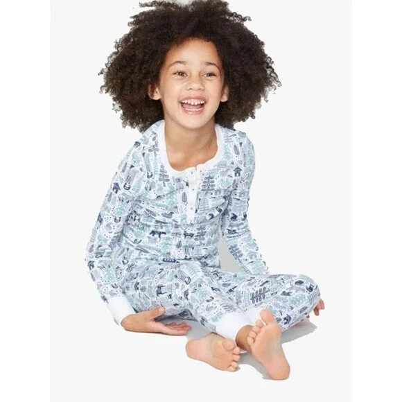 Roller Rabbit Kid’s Size 4 Nordic Folk Print 2-Piece Pajama Set Blue/White NWT