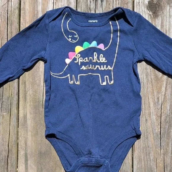 Carter's 18 Month Sparkle Saurus Long Sleeve Blue Onesie Bodysuit