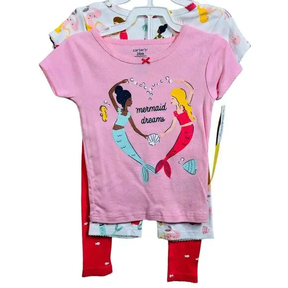 Carters Girl 24 months 4-Piece Pink Mermaid 100% Snug Fit Cotton Pajamas