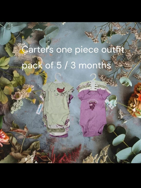 Carter's Baby Girl One Piece Set Of 5- Green & Purple NWT 3 Months