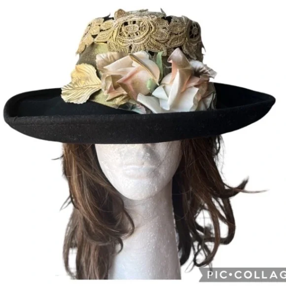 NEW VINTAGE VICTORIAN INSPIRED EMBELLISHED LACE WOOL HAT HENRI BOLLMAN DOESKIN