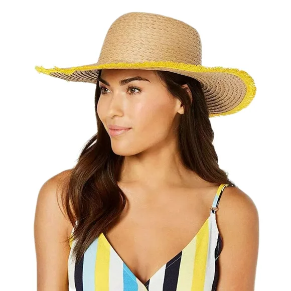 INC Pop Fray Edge Floppy Sun Hat - Yellow