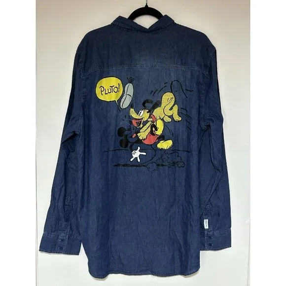 Mickey Mouse and Pluto Men’s Chambray Shirt for by Our Universe size XXL NWT