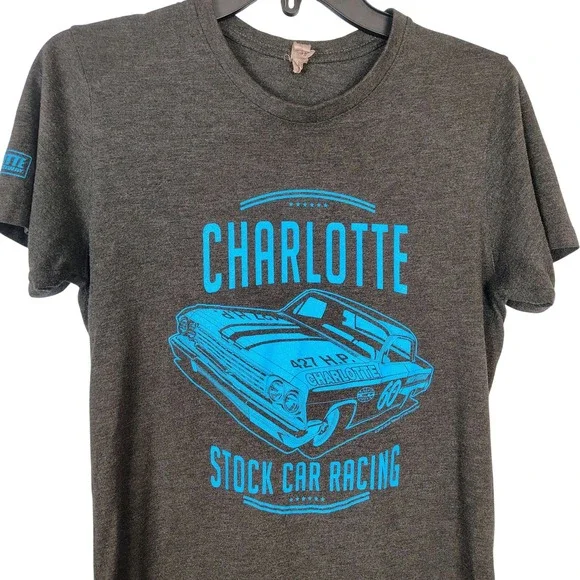 Charlotte Motor Speedway Stock Car Racing Graphic Tee Grey Blue Small