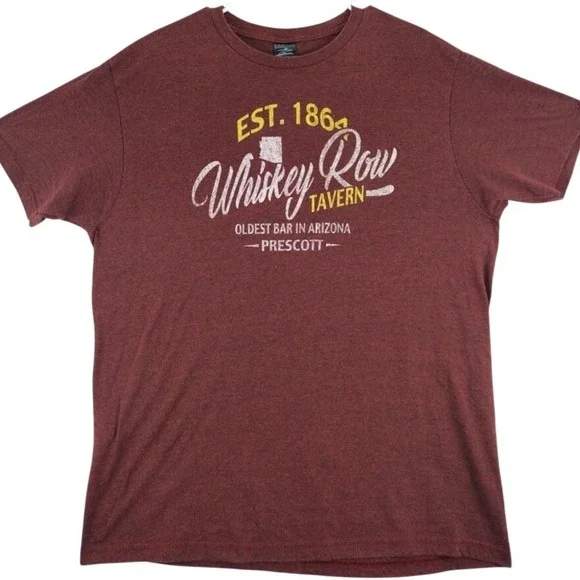 Prairie Mountain Mens Whiskey Row Tavern T Shirt XL Marled Burgundy‎ Graphic Tee