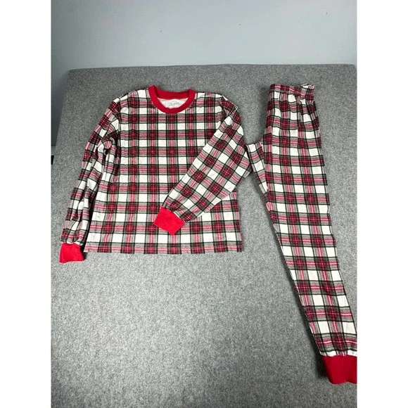 Pottery Barn Kids Plaid Pajama Set Long Sleeve Pants Size L Cozy‎ Cotton
