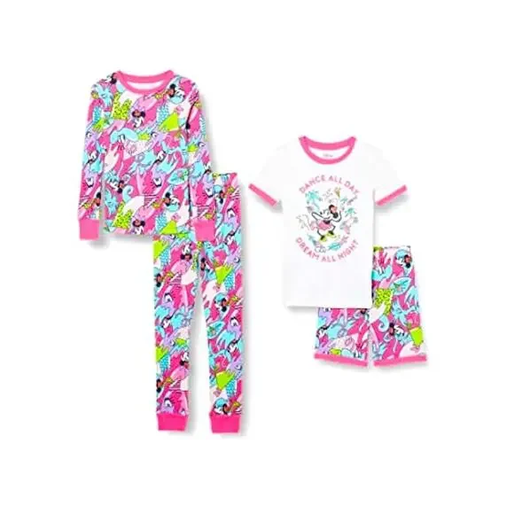 NWT Disney Spotted‎ Zebra Minnie Mouse 4 piece Pajama set cotton shorts pjs