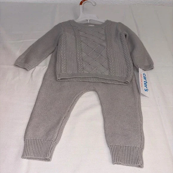 Carter's Baby Boys Girls Knit Sweater Pants Set Cable‎ Knit 9m Gray new