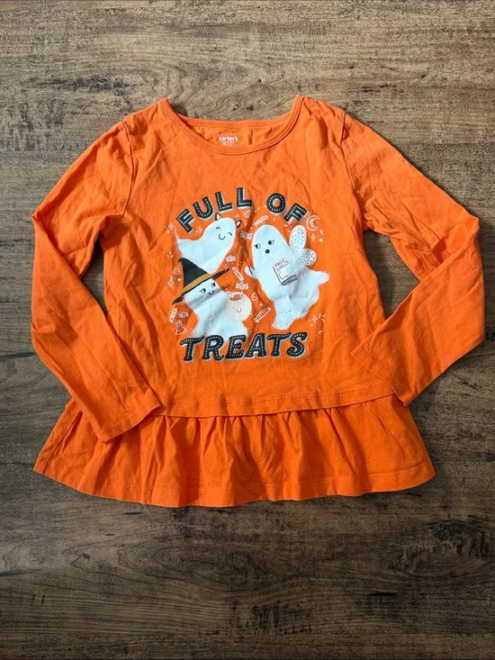 Carter's Orange Girls Long-Sleeve 'Full of Treats' Ghost Peplum Top