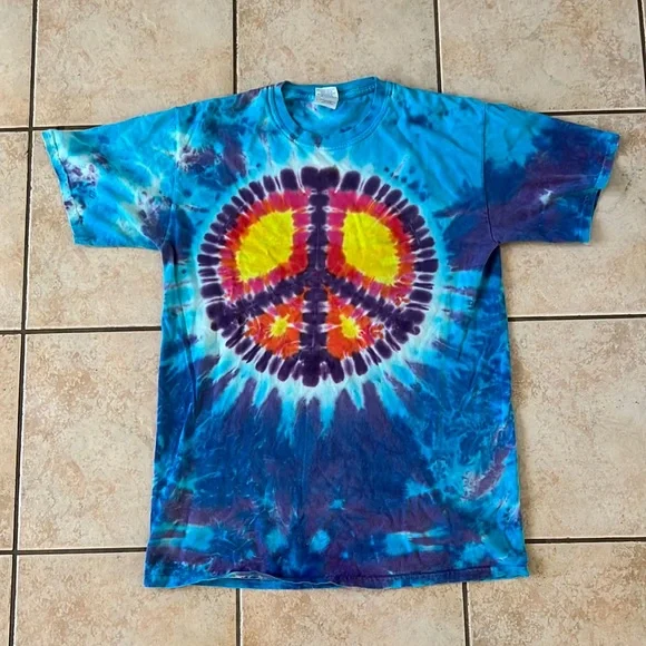 Blue‎ and Purple Peace Sign Custom Tie Dye TShirt, Sz Medium