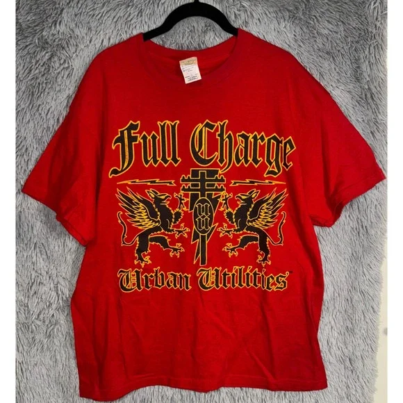 Full Charge Urban Utilities Graphic T‎ Shirt Red Size L Cotton