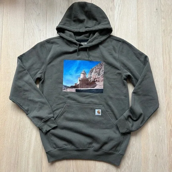 Carhartt Graphic Hoodie Streetwear Skater Loose Fit‎ Olive Green Y2K Small