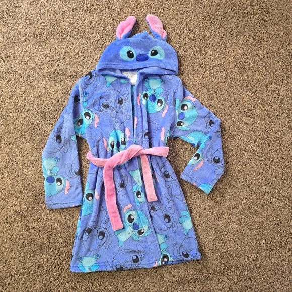 Girls Disney Stitch Robe Blue Pink Fleece Pajama Size 10