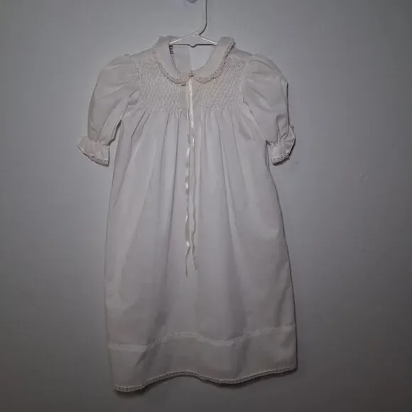 Vintage Baby Girl Long Night Gown Sz 3-9 Months White Victorian Prairie Peasant