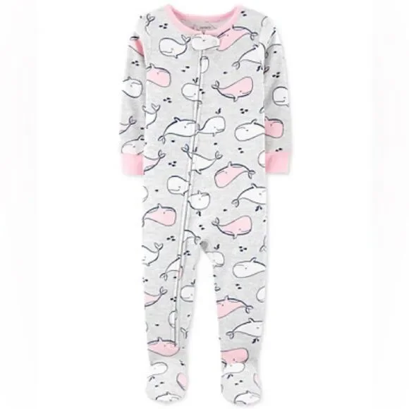 Carter's Baby Girls 1-Pc. Whale-Print Cotton Footed Pajamas Size 24M