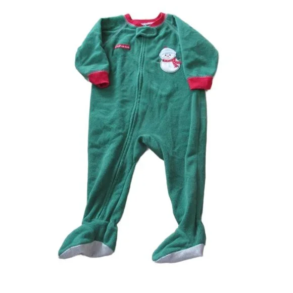 Carters Just One Year Zip Up Footed Christmas Sleeper‎ Boys 12M Green Snowman