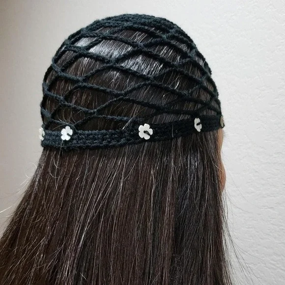 Handmade Crochet Chain Beanie Knit Cottage Mystic Fairy Emo Whimsigoth Black