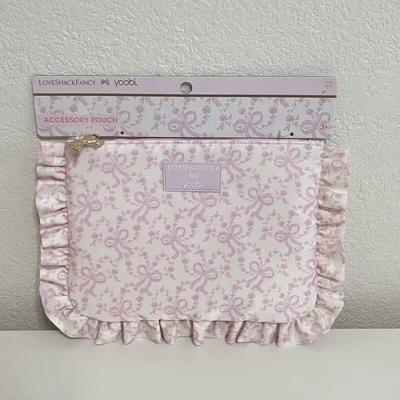 LoveShackFancy x Target Yoobi Coquette Bow Flat Zip Pencil Case with Ruffles NEW