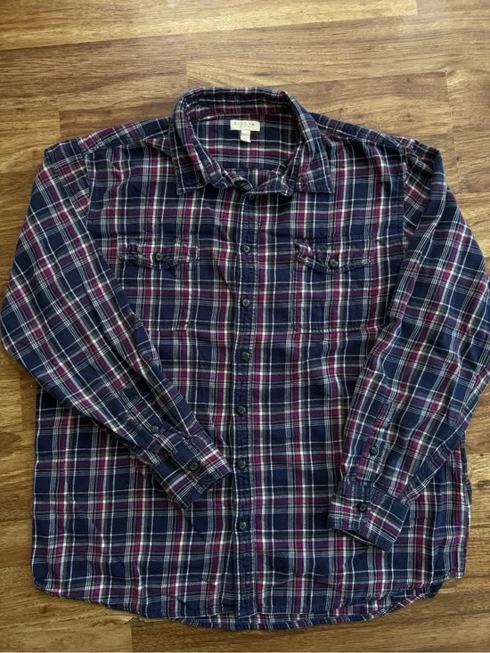 Sonoma Navy and Burgundy Plaid Button-Down Shirt