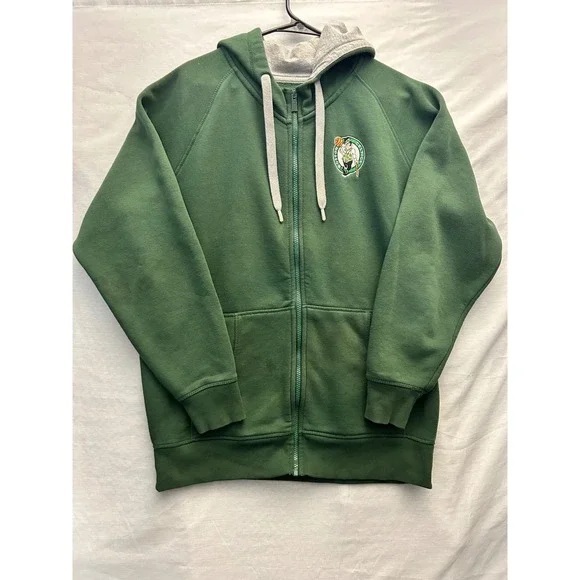 Antigua Mens Boston Celtics NBA Full Zip Hoodie Green Fleece Sweatshirt Large