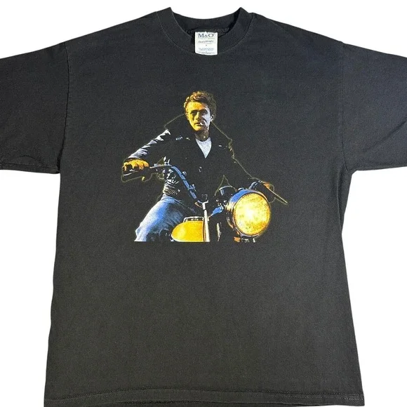 Vintage James Dean Motorcycle T-Shirt Mens Large Black M&O Knits HeavyWeight Tee