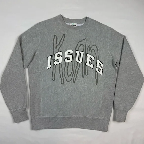 Korn Issues Mens Crewneck Sweatshirt Sz Small Grey Double Sided Nu Metal Band B7