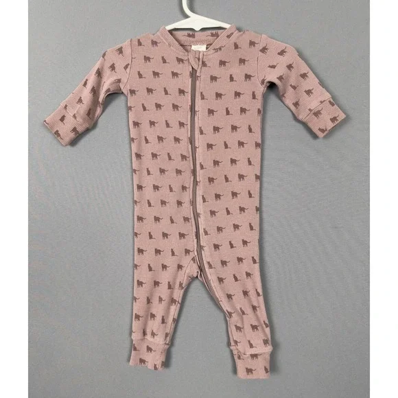 Kate Quinn NB‎ Baby Zip Romper Organic Cotton Pink Animal Print Footless