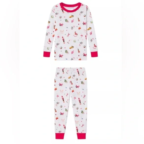 Lake Pajamas Kids Pima Long Long Pajama Set in Ornaments SZ 5 NEW