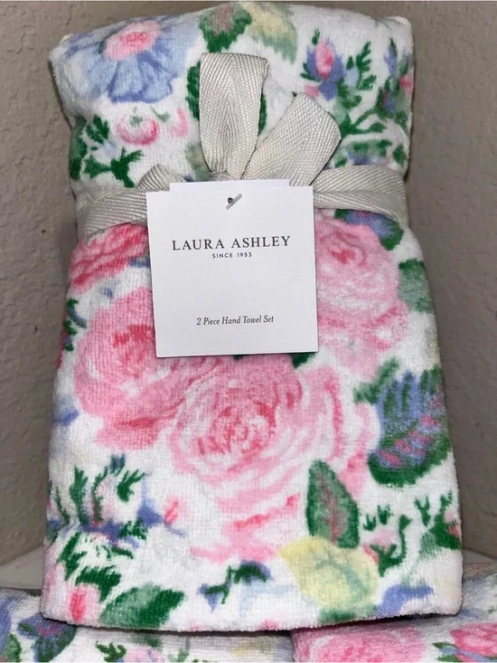 Laura Ashley Quartet Floral 2pc hand towel set 100% Cotton - NEW!!