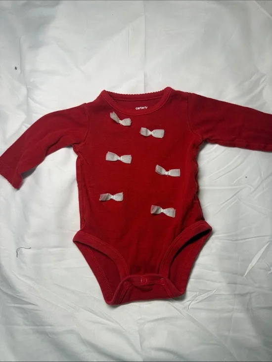 Carter's Red Long-Sleeve Baby Bodysuit with White Bow Details 3 month
