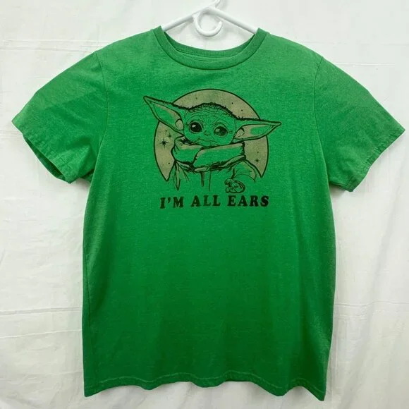 Star Wars Mandalorian Grogu Baby Yoda I'm All Ears Tee Unisex L Green Fifth Sun