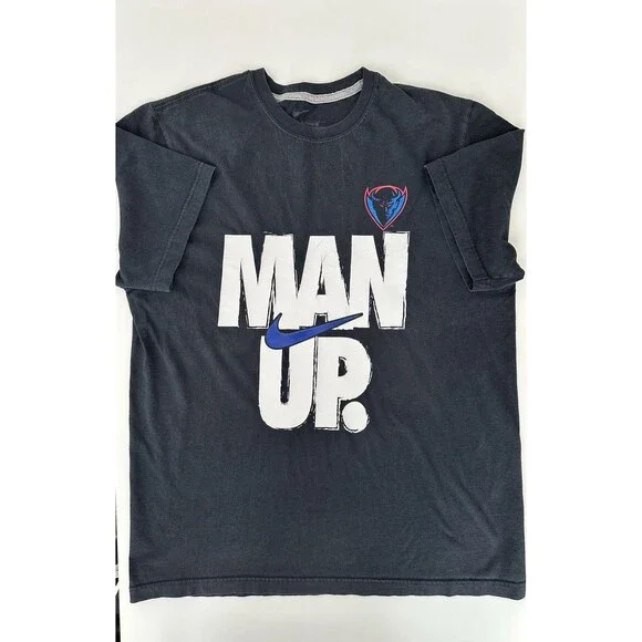Vintage NIKE Man Up Graphic T-Shirt Black Men's Size XL Devil DePaul Blue Demons