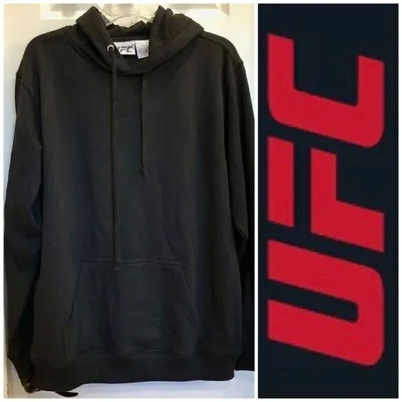 UFC LICENSED - NWOT Unisex Sz Lg Solid State Pullover Black Hoodie/Fleece Lined