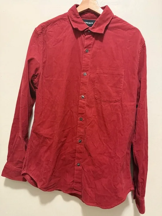Bonobos Men’s Slim Stretch Corduroy Button Down Shirt  Burgundy Retro  Sz Medium