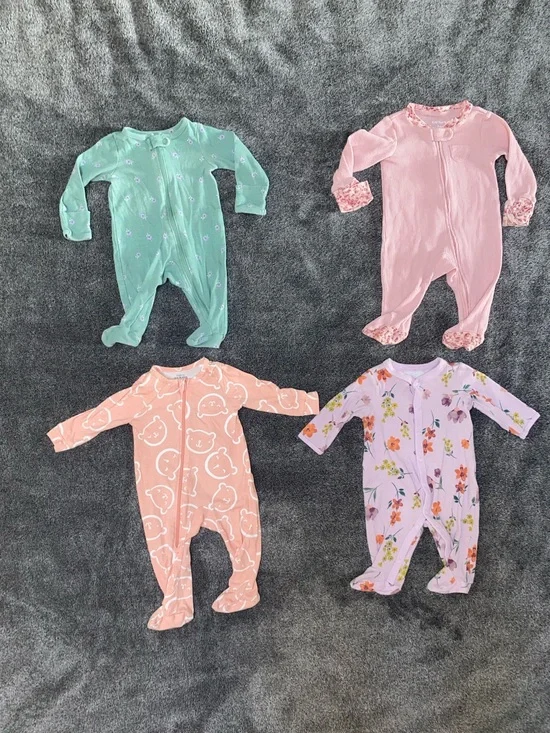 Baby Girl Footie Pajama Bundle 3 Month 4 Cozy PJ Sets