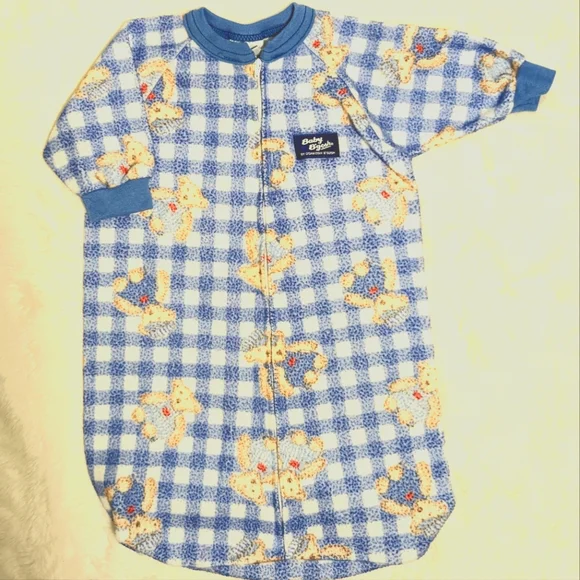 Vintage OshKosh Long-sleeved Zip-up Sleep Sack Plaid with Bears - RARE
