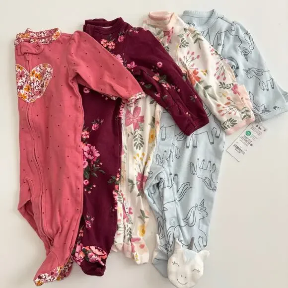 4x Carter’s Cloud Island Wonder Nation Footie PJs pajamas floral unicorn