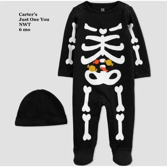 Size 6 Mo Carters Just One You Halloween SKELETON 2 piece‎ set - sleeper and hat