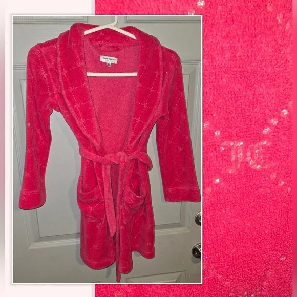 Juicy Couture Hot Pink w/ Gold All Over Print JC Logo Childs Girls Youth 6 6X S