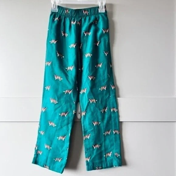 Crewcuts Boys Girls Teal Green Saint Bernard Dog Print Pajama‎ Pants Size S 6-7