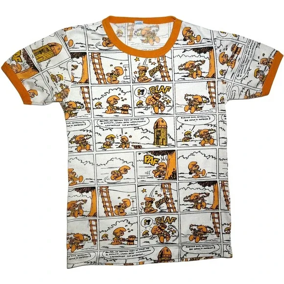 Vtg‎ Carter's Orange Smurfs Comic Cartoon Pajama Shirt Top 12 Anos Years Spanish