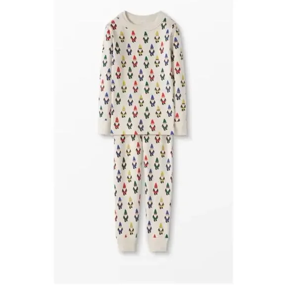 Hanna Andersson Holiday Gnome Long John Pajama Set‎ Cream Long Sleeve Kids 12