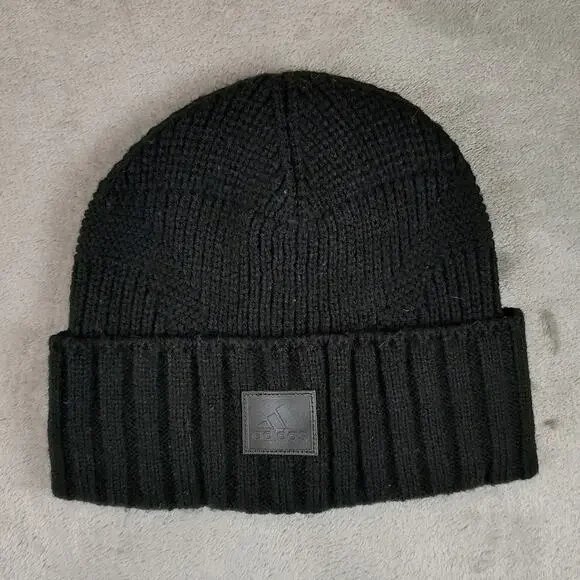 Adidas black knit ribbed winter skull cap beanie unisex OSFM