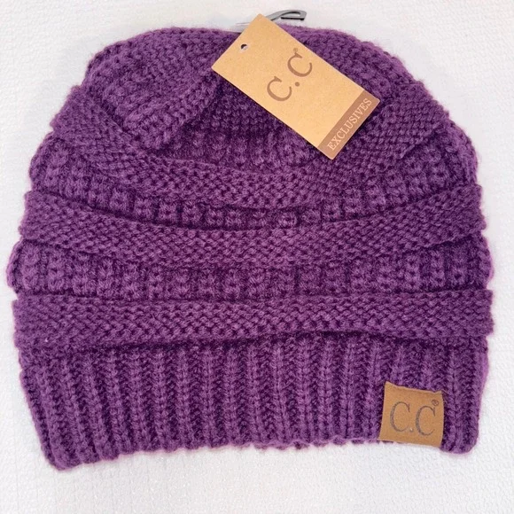 C.C Exclusives Knit Beanie Hat Purple Winter Warm‎ Cable Knit Cap