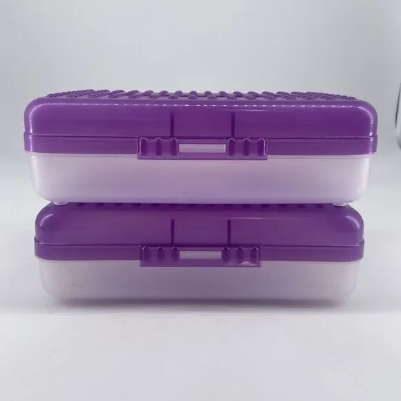 2 SpaceMaker Pencil Box Purple Top Clear Bottom Back To School Organizer
