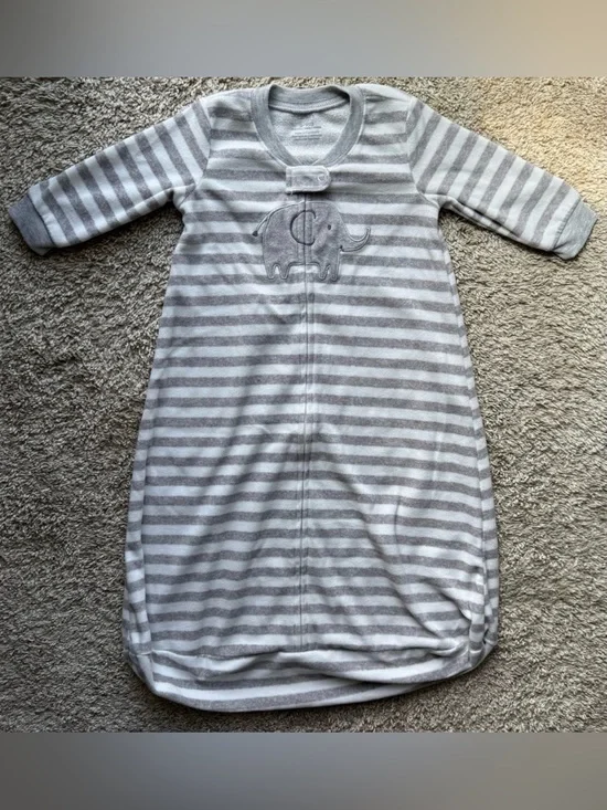 Carter’s Baby Sleep Gown Gray White Striped Elephant Fleece 6-9 Months Cozy