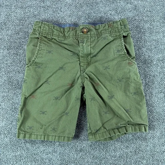 Carters Boys Olive Green Skull Crossbones Print Chino Shorts Size 6 Summer
