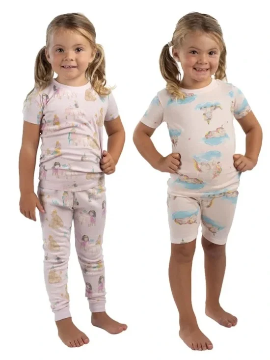Burt's Bees Pink Kids Tea Party Pajama 4-Piece Set NWT