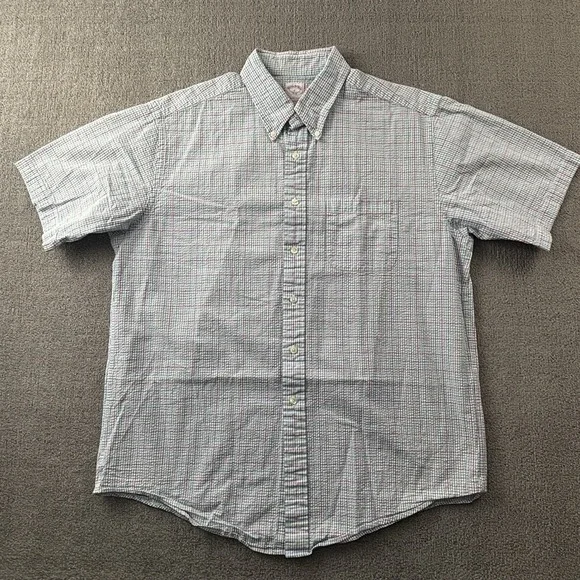 Brooks Brothers Shirt Adult Large Check Button Up Short Sleeve Casual Men's