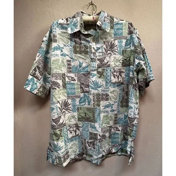 Go Barefoot Men's Multicolor Floral Short Sleeve Pullover Hawaiian Shirt Large